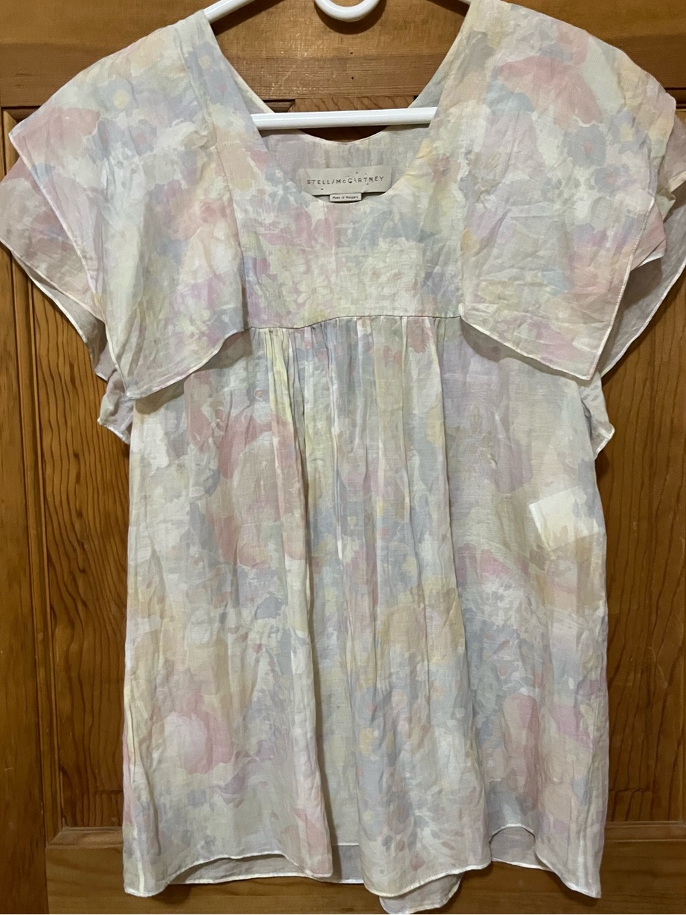 Stella McCartney Pastel Floral Flutter Sleeve Top Pink/Cream Size 38 (US small)